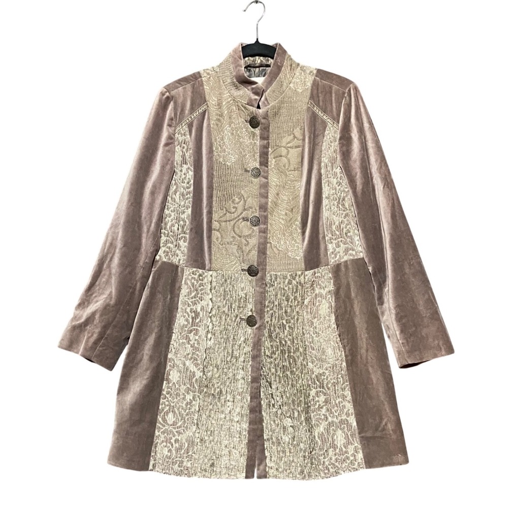 Chicos Velvet Brocade Patchwork Jacket Mauve Taupe Size 1 Medium Whimsigoth Boho